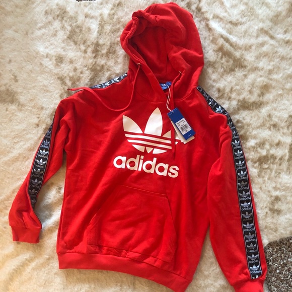 adidas Sweaters - Adidas red women’s sweater with logo stripe